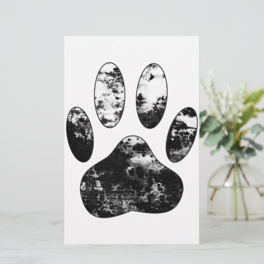 Schwarz-Weiß-Grunge Dog Paw Print Briefpapier (Stehend Vorderseite)