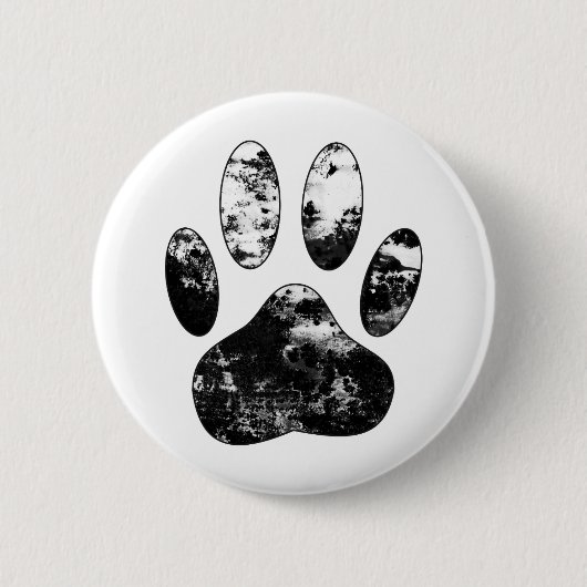 Schwarz-Weiß-Grunge Dog Paw Print Button (Vorderseite)