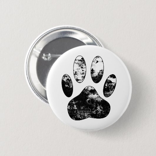 Schwarz-Weiß-Grunge Dog Paw Print Button (Vorne & Hinten)