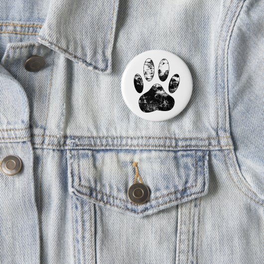 Schwarz-Weiß-Grunge Dog Paw Print Button (Beispiel)