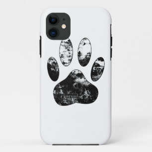 Schwarz-Weiß-Grunge Dog Paw Print iPhone 11 Hülle