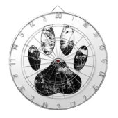 Schwarz-Weiß-Grunge Dog Paw Print Dartscheibe (vorne)