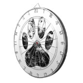 Schwarz-Weiß-Grunge Dog Paw Print Dartscheibe (Vorderseite rechts)