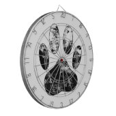 Schwarz-Weiß-Grunge Dog Paw Print Dartscheibe (Vorderseite Links)