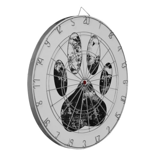 Schwarz-Weiß-Grunge Dog Paw Print Dartscheibe (Vorderseite Links)