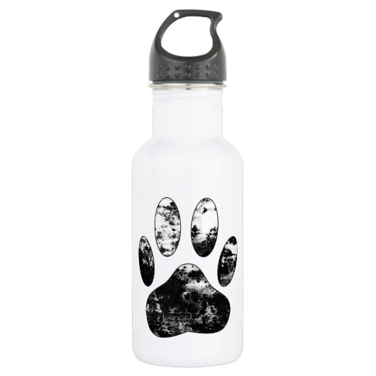 Schwarz-Weiß-Grunge Dog Paw Print Edelstahlflasche (Vorderseite)