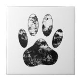 Schwarz-Weiß-Grunge Dog Paw Print Fliese (Vorderseite)