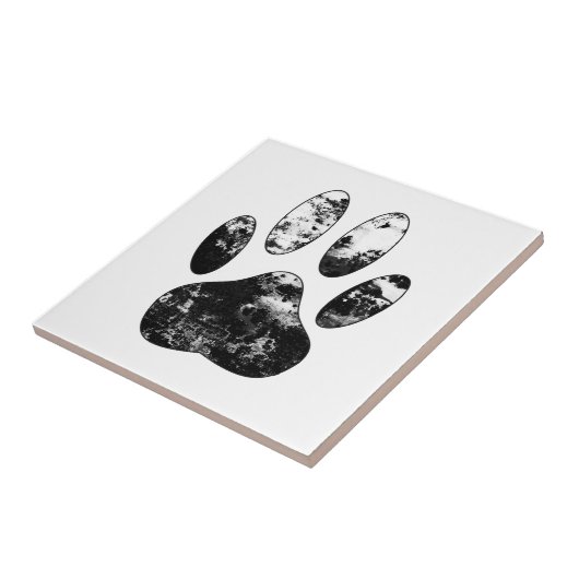 Schwarz-Weiß-Grunge Dog Paw Print Fliese (Seite)