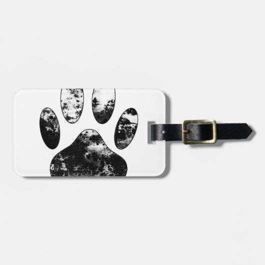 Schwarz-Weiß-Grunge Dog Paw Print Gepäckanhänger (Vorderseite horizontal)