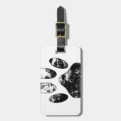 Schwarz-Weiß-Grunge Dog Paw Print Gepäckanhänger (Vorderseite vertikal)