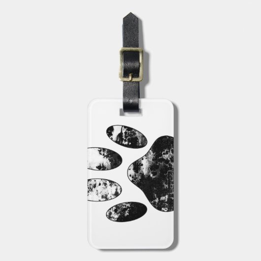 Schwarz-Weiß-Grunge Dog Paw Print Gepäckanhänger (Vorderseite vertikal)