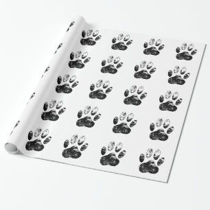 Schwarz-Weiß-Grunge Dog Paw Print Geschenkpapier