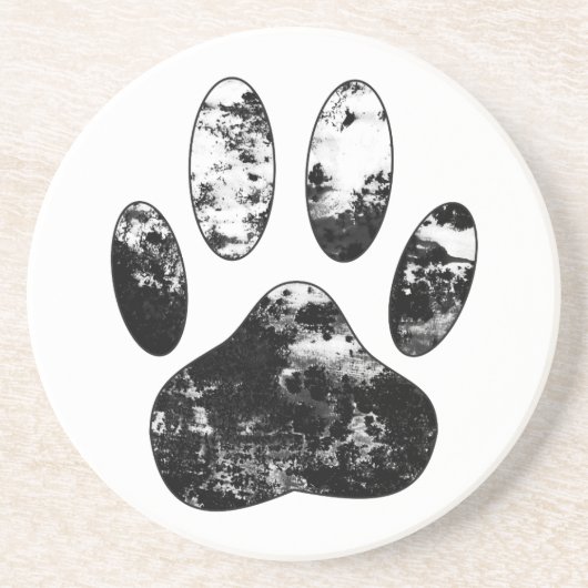 Schwarz-Weiß-Grunge Dog Paw Print Getränkeuntersetzer (Vorne)