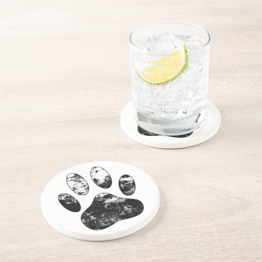 Schwarz-Weiß-Grunge Dog Paw Print Getränkeuntersetzer (Seite)