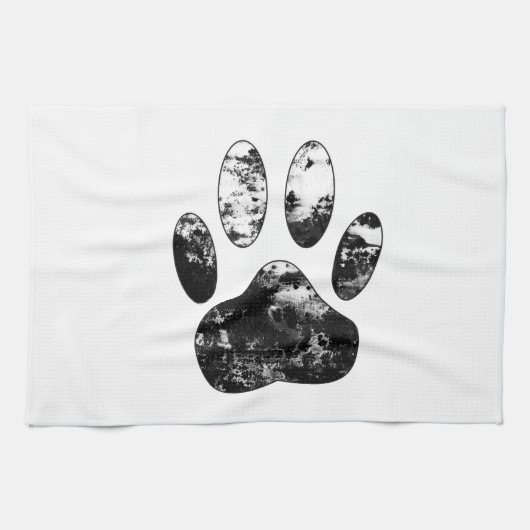 Schwarz-Weiß-Grunge Dog Paw Print Handtuch (Horizontal)