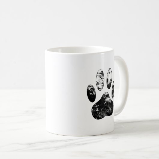 Schwarz-Weiß-Grunge Dog Paw Print Kaffeetasse (VorderseiteRechts)