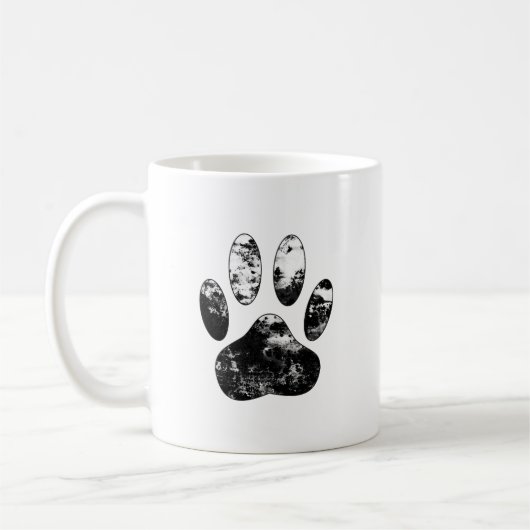 Schwarz-Weiß-Grunge Dog Paw Print Kaffeetasse (Links)