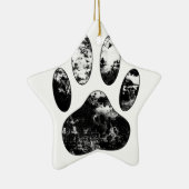 Schwarz-Weiß-Grunge Dog Paw Print Keramik Ornament (Rechts)