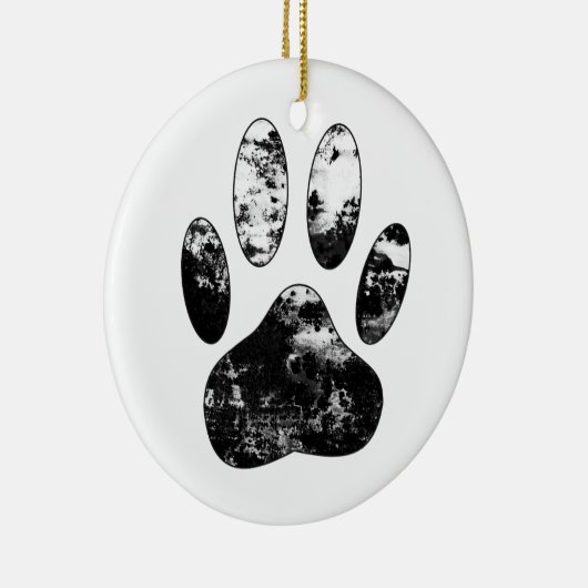 Schwarz-Weiß-Grunge Dog Paw Print Keramik Ornament (Rechts)