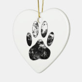 Schwarz-Weiß-Grunge Dog Paw Print Keramikornament (Links)