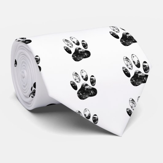 Schwarz-Weiß-Grunge Dog Paw Print Krawatte (Gerollt)