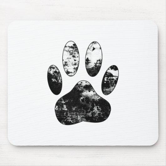 Schwarz-Weiß-Grunge Dog Paw Print Mousepad (Vorne)