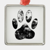 Schwarz-Weiß-Grunge Dog Paw Print Ornament Aus Metall (Vorne)
