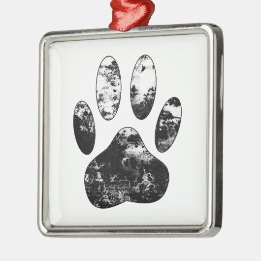 Schwarz-Weiß-Grunge Dog Paw Print Ornament Aus Metall (Links)