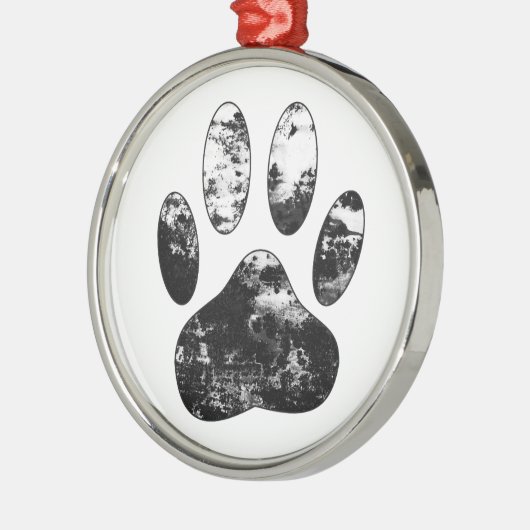 Schwarz-Weiß-Grunge Dog Paw Print Ornament Aus Metall (Links)