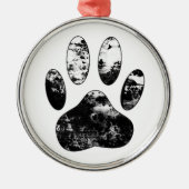 Schwarz-Weiß-Grunge Dog Paw Print Ornament Aus Metall (Vorne)