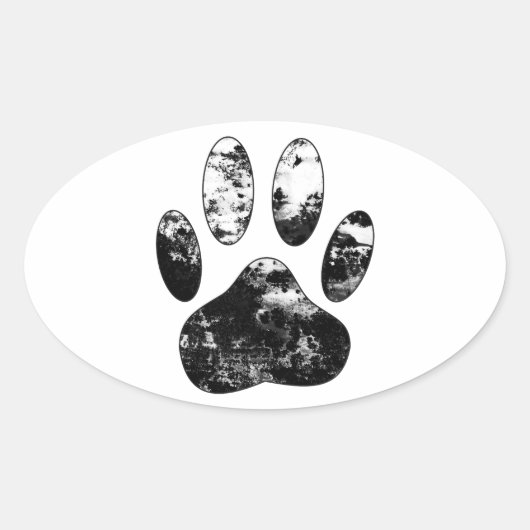 Schwarz-Weiß-Grunge Dog Paw Print Ovaler Aufkleber (Vorderseite)