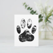 Schwarz-Weiß-Grunge Dog Paw Print Postkarte (Stehend Vorderseite)
