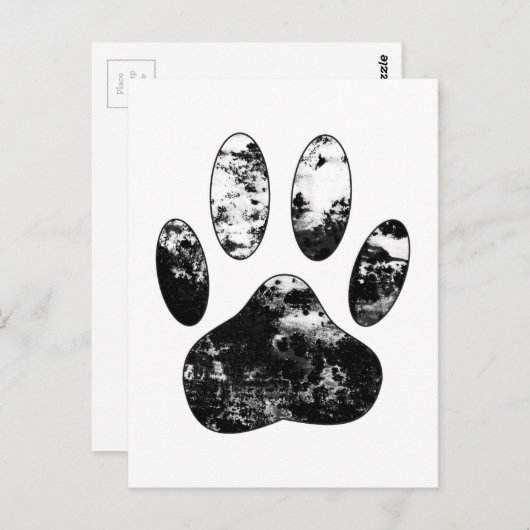 Schwarz-Weiß-Grunge Dog Paw Print Postkarte (Vorne/Hinten)
