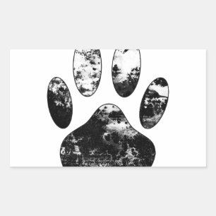 Schwarz-Weiß-Grunge Dog Paw Print Rechteckiger Aufkleber