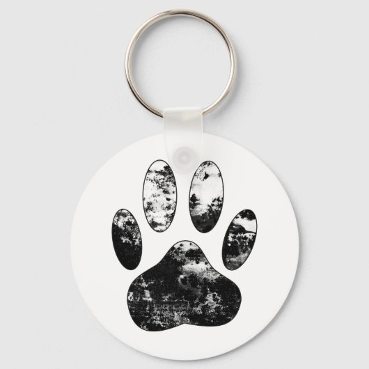 Schwarz-Weiß-Grunge Dog Paw Print Schlüsselanhänger (Vorderseite)