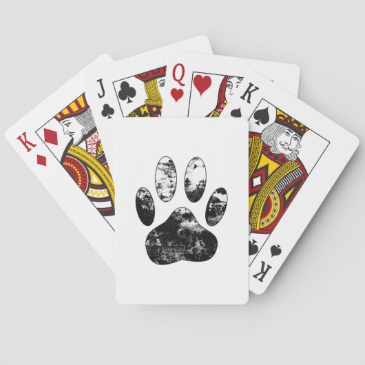 Schwarz-Weiß-Grunge Dog Paw Print Spielkarten (Rückseite)