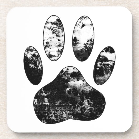 Schwarz-Weiß-Grunge Dog Paw Print Untersetzer (Vorderseite)