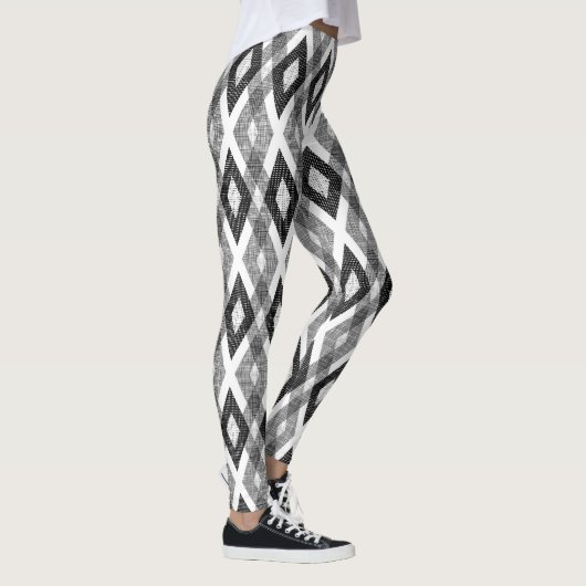 Schwarz-Weiß-Grunge Harlequin-Muster Leggings (Rechts)