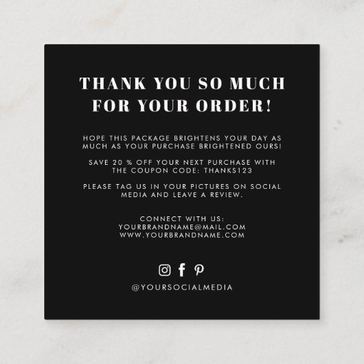 Schwarz-weiß haben Sie großen Geschmack got danke Quadratische Visitenkarte (Rückseite)