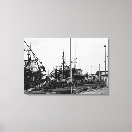 Schwarz-Weiß-Hafenboote Leinwanddruck (Vorderseite)
