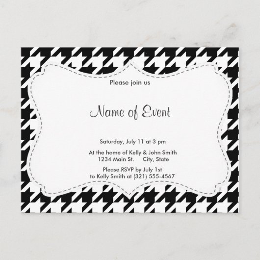 Schwarz-Weiß-Hahnentrittmuster Einladungspostkarte (Vorderseite)