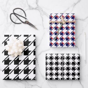 Schwarz-Weiß-Hahnentrittmuster Geschenkpapier Set