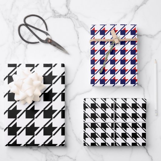 Schwarz-Weiß-Hahnentrittmuster Geschenkpapier Set (Vorderseite)