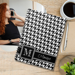 Schwarz-Weiß-Hahnentrittmuster | Modernes Monogram Notizblock