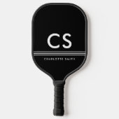 Schwarz-Weiß-Hahnentrittmuster-Monogramm Pickleball Schläger (Rückseite)