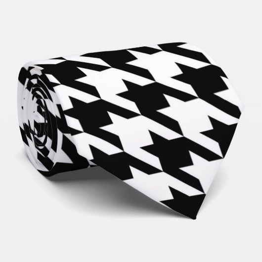 Schwarz-Weiß-Hahnentrittmuster Necktie Krawatte (Gerollt)
