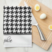 Schwarz-Weiß-Hahnentrittmuster Personalisiert Geschirrtuch (Viertel Falte)
