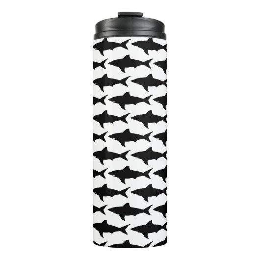 Schwarz-Weiß-Haifischfisch-Muster Thermal Tumbler Thermosbecher (Vorderseite)