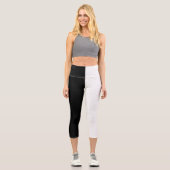 Schwarz-Weiß-Halbfarben-Streifen Capri Leggings (Vorderseite)
