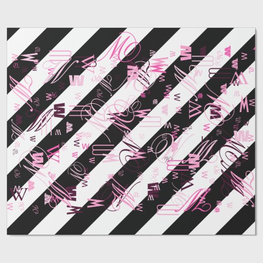 Schwarz-Weiß-Halbschrift und Halbgrafik Geschenkpapier (Flach)